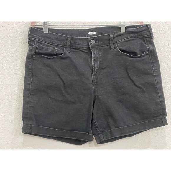 Old Navy Black Jean Denim Shorts Womens 14 Summer Casual Outdoor Cuffed Original - Picture 1 of 6